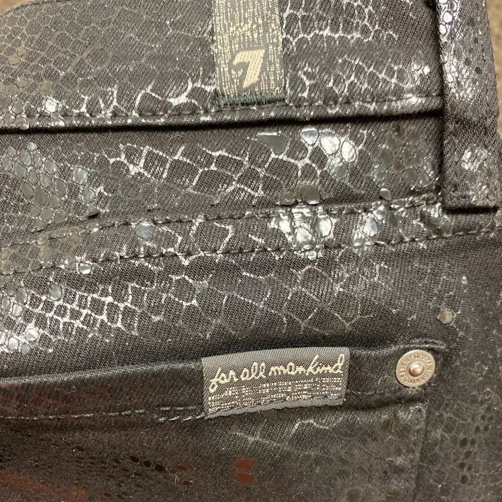 7 For All Mankind Gwenevere Ankle soft black Snake print skinny‎ jeans